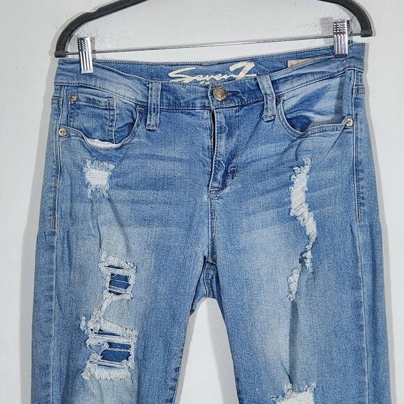 Seven7 Distressed Skinny Cropped Jeans Size 6 Distressed Skinny Denim - Picture 3 of 11